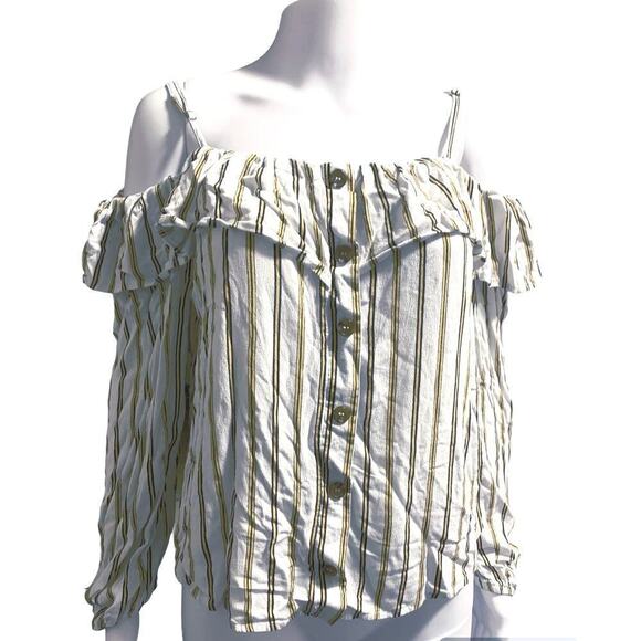 Maurices Women's Size Large Cold Shoulder Top Long Sleeve Vertical Stripe Shirt - Picture 1 of 7